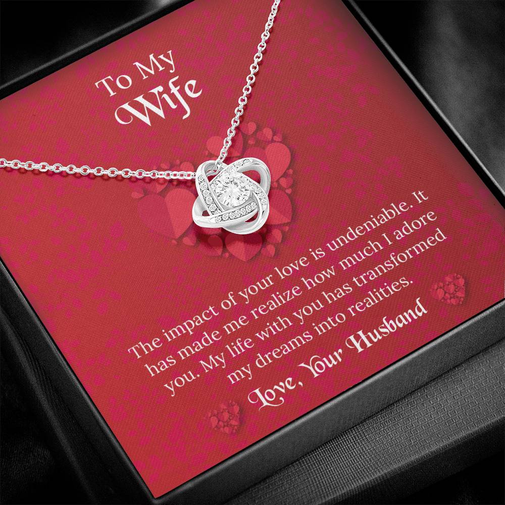 To My Wife Love Knot Necklace, Message Card Jewelry, Anniversary Gift for Wife, Wife Birthday Gift, Necklace for Wife