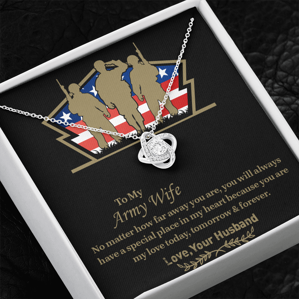 To My army wife Love Knot Necklace, Military Wife Gift, Gift from Husband to Wife, Anniversary Gift for Army Wife