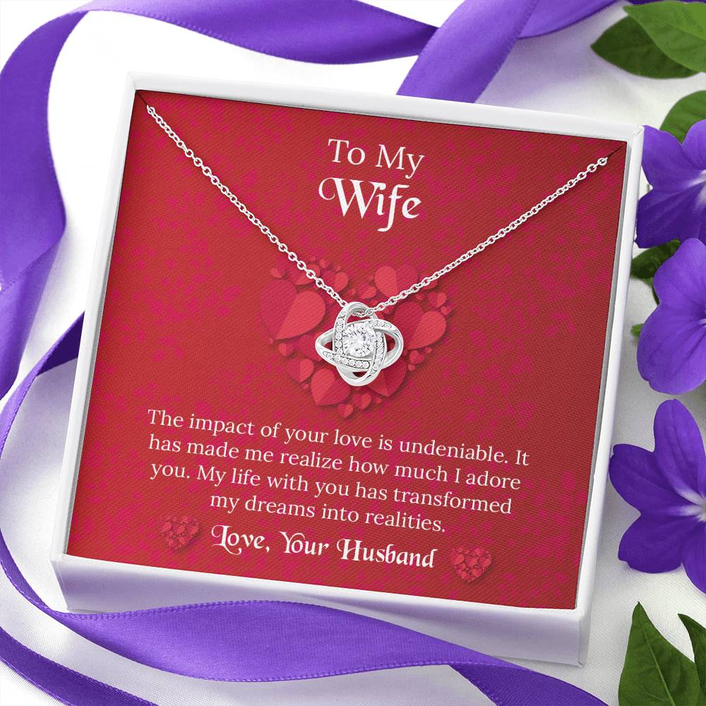 To My Wife Love Knot Necklace, Message Card Jewelry, Anniversary Gift for Wife, Wife Birthday Gift, Necklace for Wife