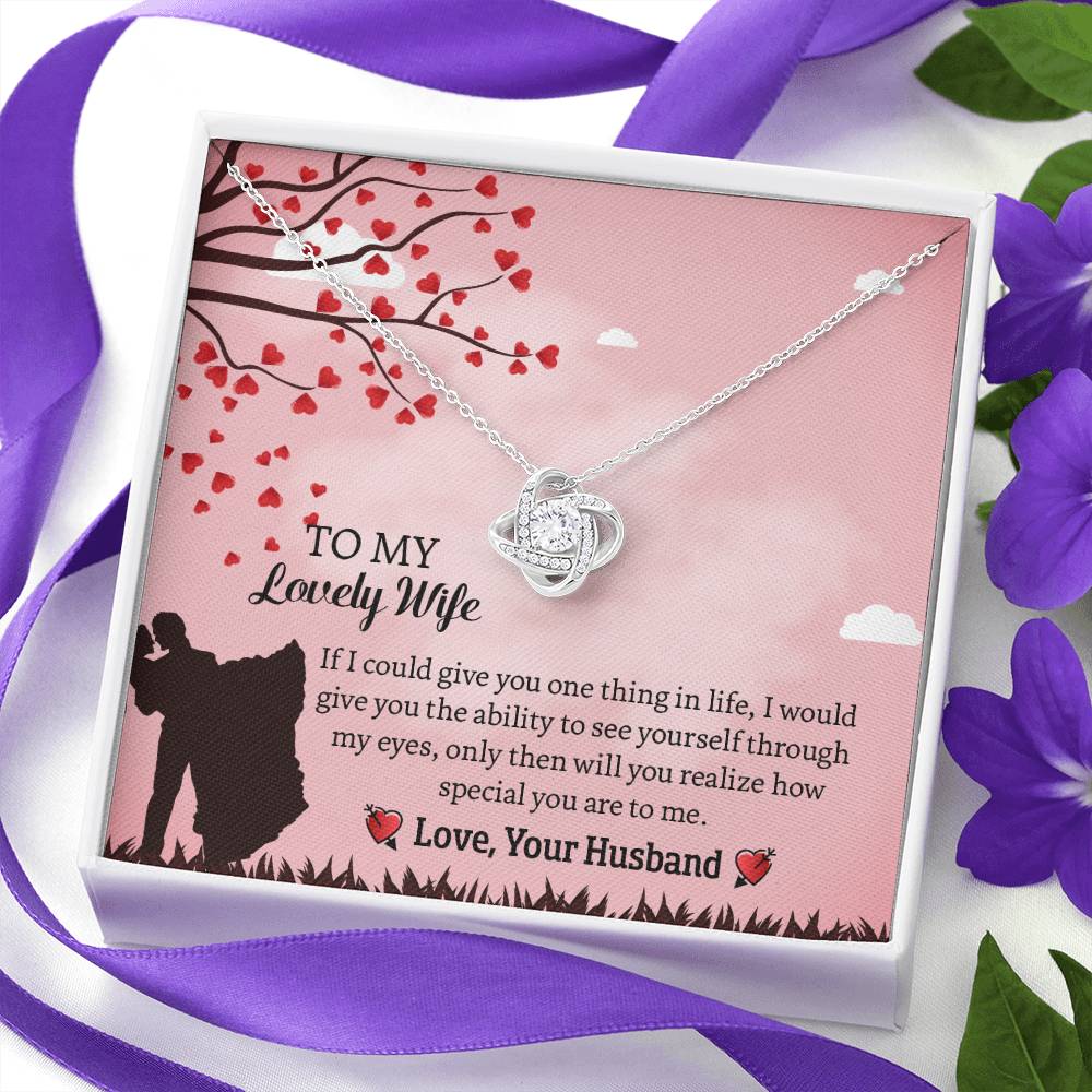 To My Lovely Wife Love Knot Necklace, Anniversary Gift for Wife, Wife Birthday Gift, Necklace for Wife, Message Card Jewelry