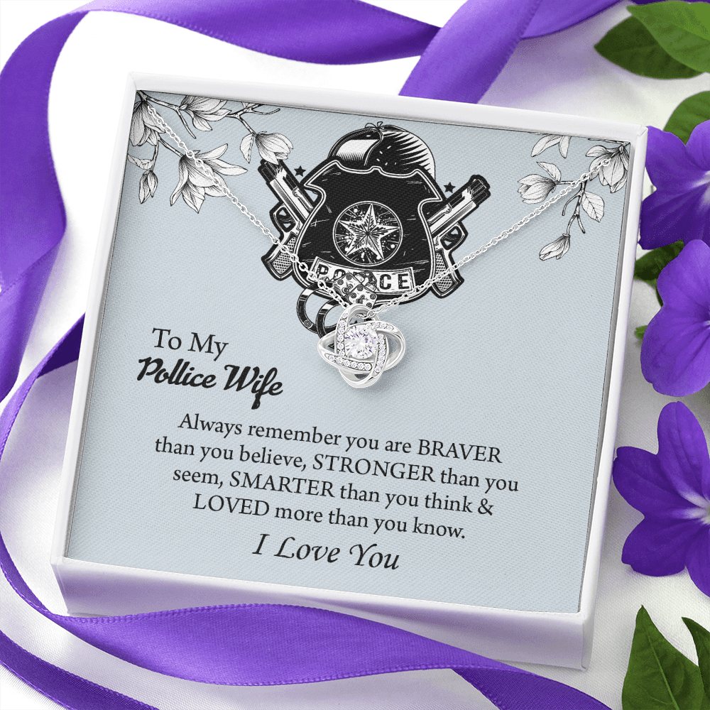 To My Police Wife Love Knot Necklace, Gift for Police Officer Wife, Police Wife Anniversary Present, Husband To Wife Birthday Gifts