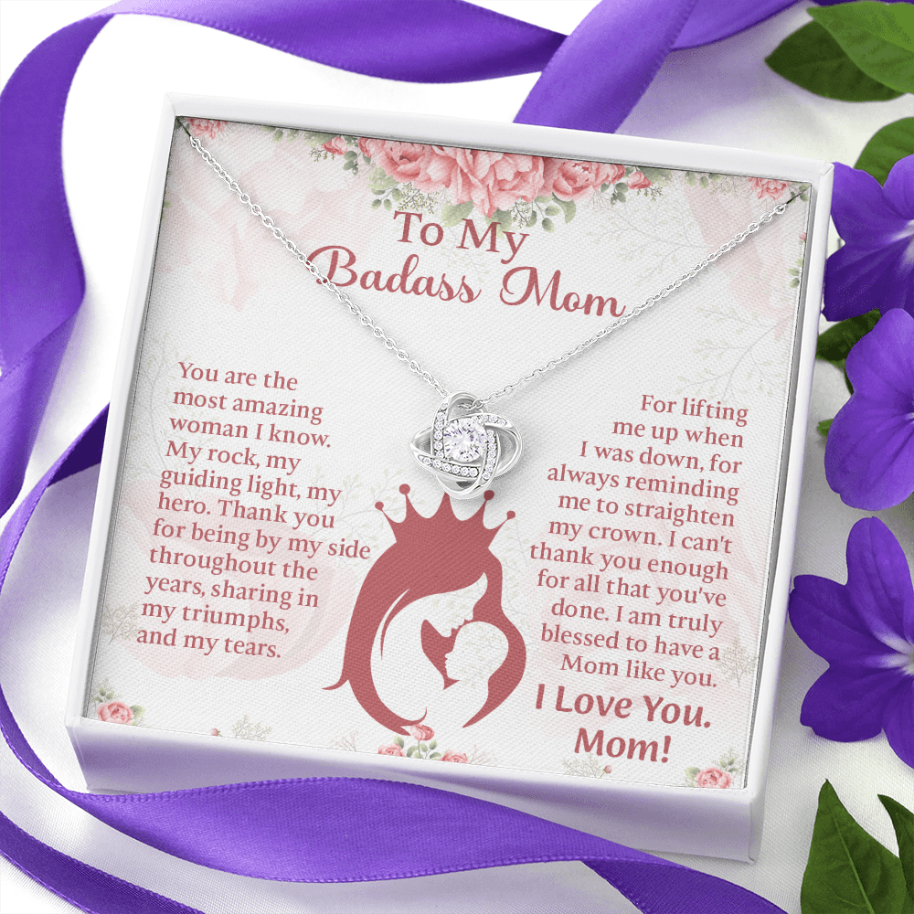 To My Badass Mom Love Knot Necklace, Perfect Birthday or Mothers Day Gift For mom, Presents For Mom