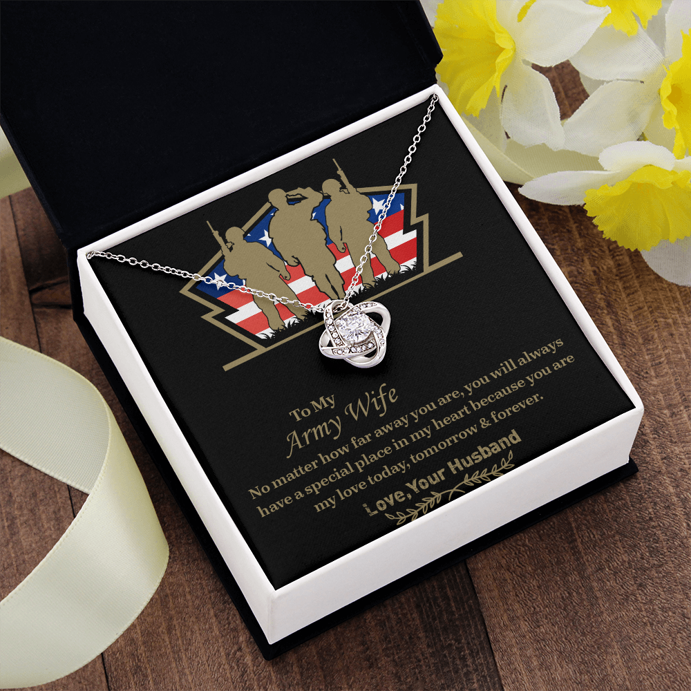 To My army wife Love Knot Necklace, Military Wife Gift, Gift from Husband to Wife, Anniversary Gift for Army Wife