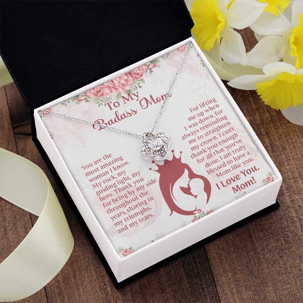 To My Badass Mom Love Knot Necklace, Perfect Birthday or Mothers Day Gift For mom, Presents For Mom