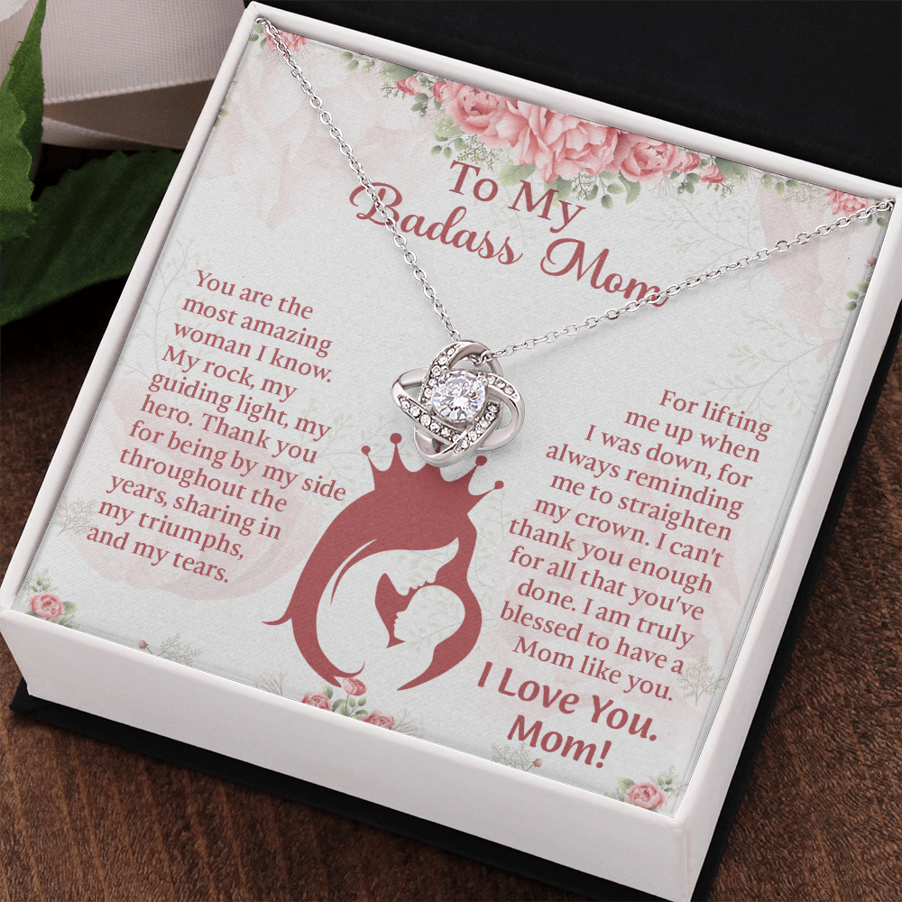 To My Badass Mom Love Knot Necklace, Perfect Birthday or Mothers Day Gift For mom, Presents For Mom
