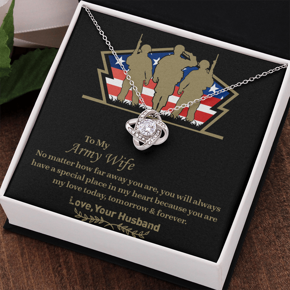 To My army wife Love Knot Necklace, Military Wife Gift, Gift from Husband to Wife, Anniversary Gift for Army Wife