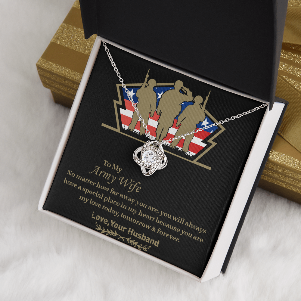 To My army wife Love Knot Necklace, Military Wife Gift, Gift from Husband to Wife, Anniversary Gift for Army Wife