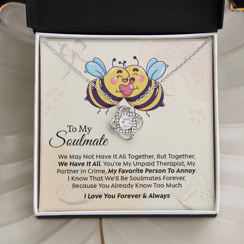 UNIDAZE To My Soulmate You Are My Unpaid Therapist, My Partner In Crime - Love Knot Necklace with Message Card - Gift For Couple ShineOn Fulfillment C30011TG C30011TR PB23-WOOD PT-4377 TNM-1 USER-188348