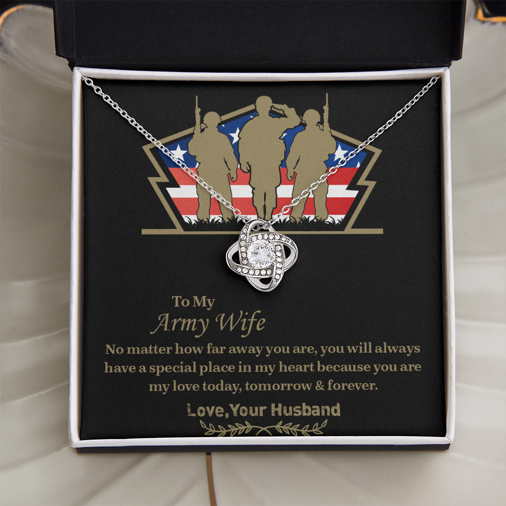 To My army wife Love Knot Necklace, Military Wife Gift, Gift from Husband to Wife, Anniversary Gift for Army Wife