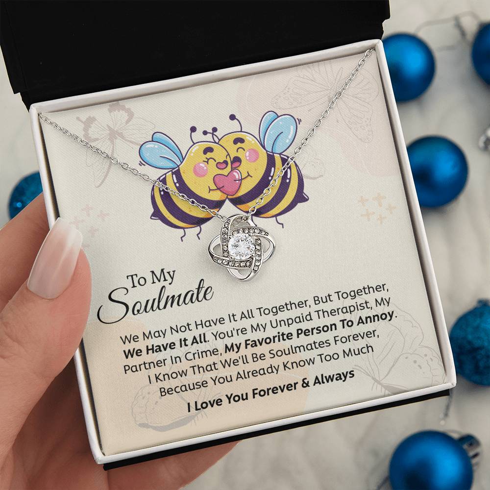 UNIDAZE To My Soulmate You Are My Unpaid Therapist, My Partner In Crime - Love Knot Necklace with Message Card - Gift For Couple ShineOn Fulfillment C30011TG C30011TR PB23-WOOD PT-4377 TNM-1 USER-188348