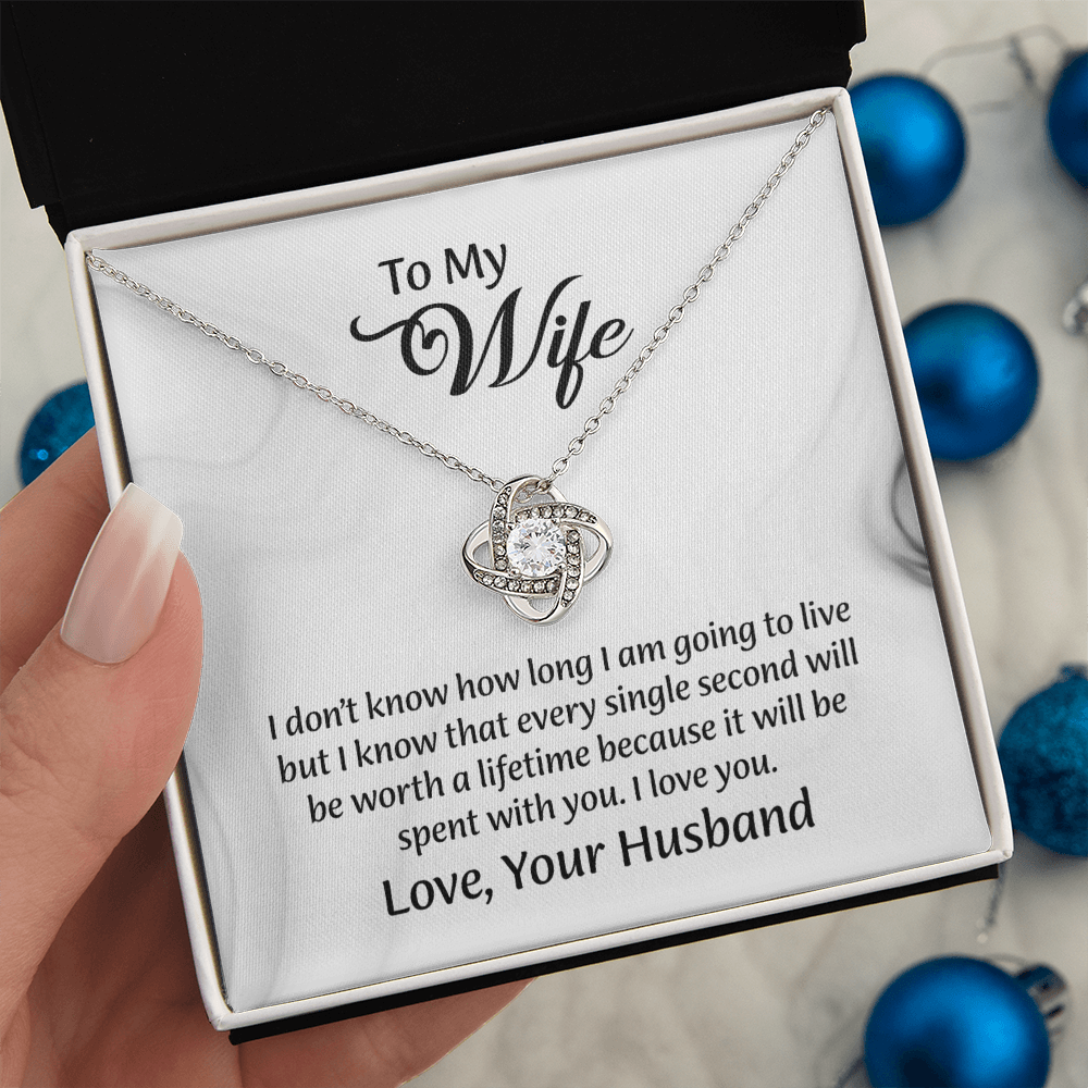 To My Wife Love Knot Necklace, Message Card Jewelry, Wife Jewelry, Anniversary Gift for Wife, Wife Birthday Gift, Necklace for Wife