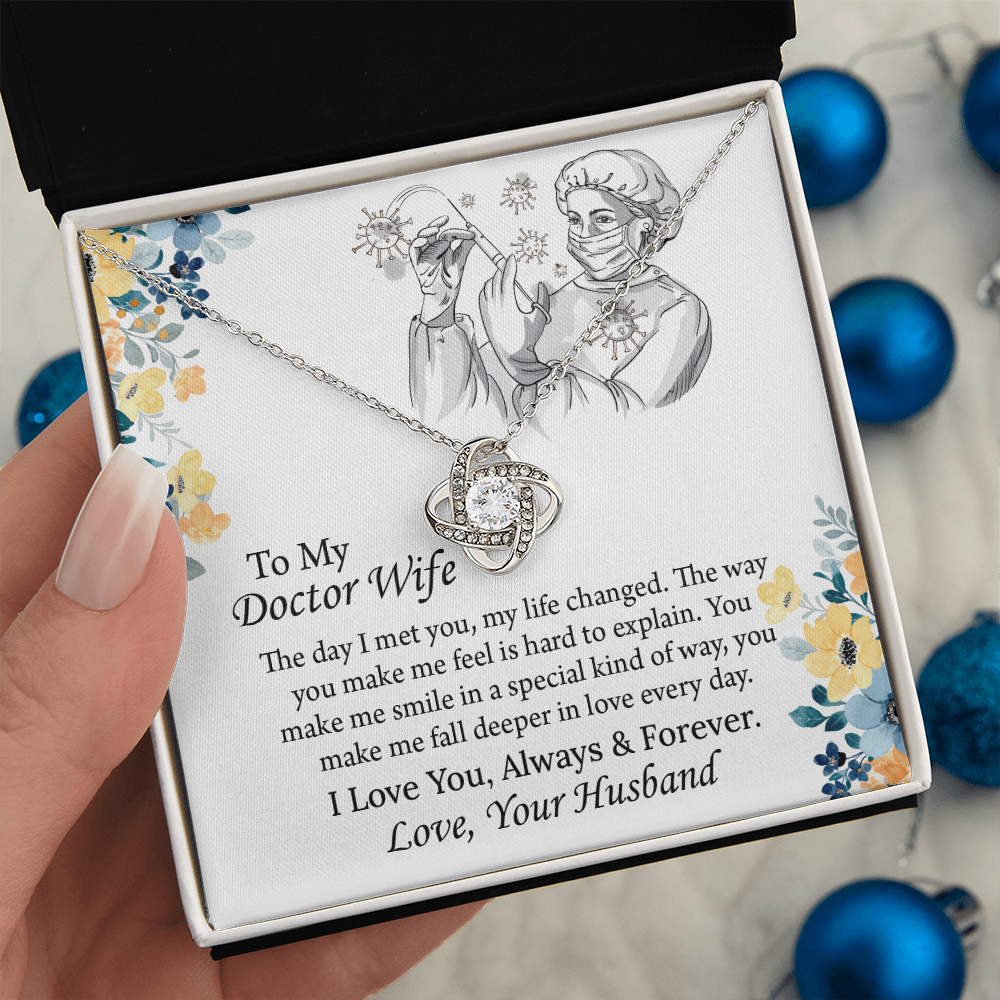 To My Doctor Wife Love Knot Necklace, Doctor Wife Gift from Husband, Nurse Wife Birthday Gift, Christmas Present for Wife