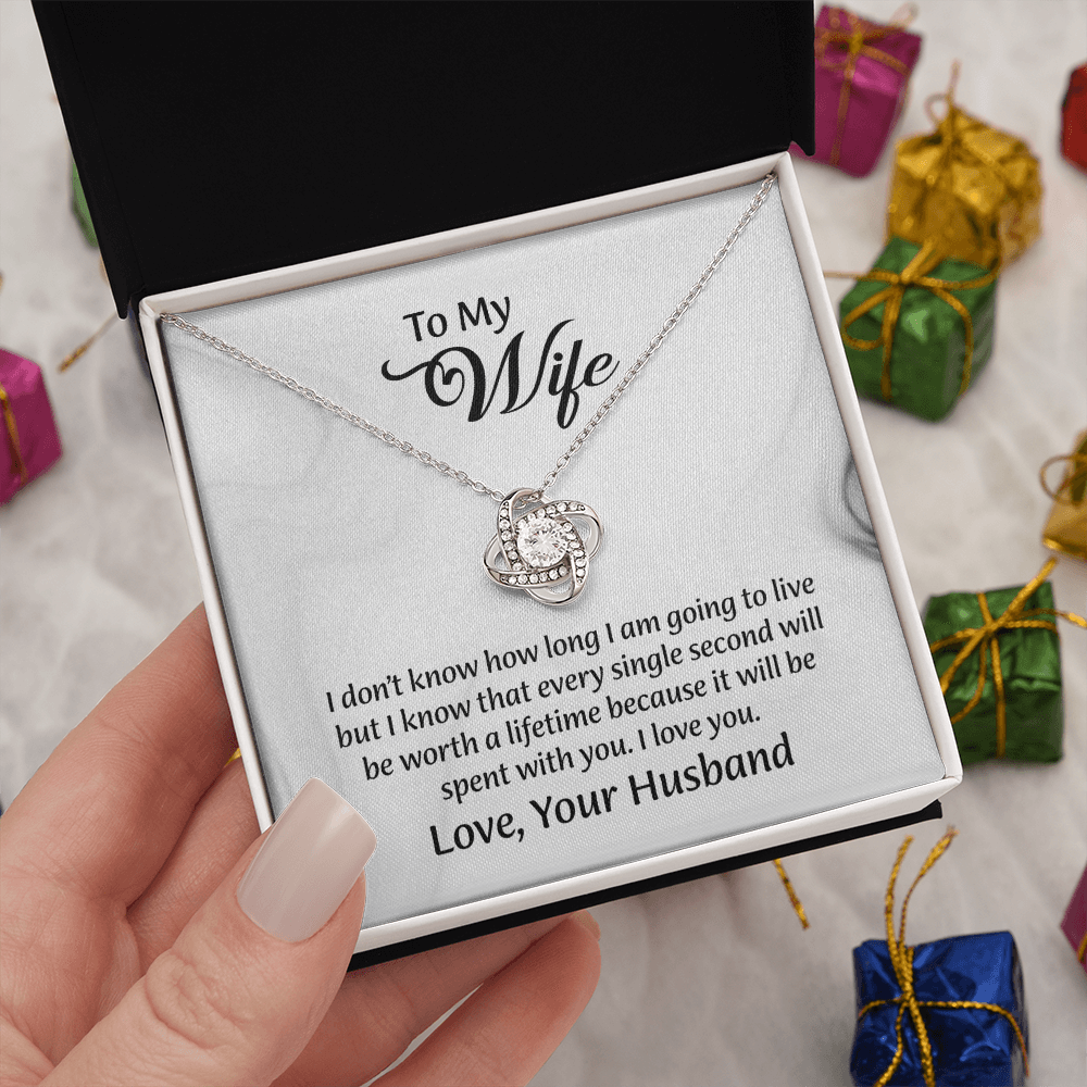 To My Wife Love Knot Necklace, Message Card Jewelry, Wife Jewelry, Anniversary Gift for Wife, Wife Birthday Gift, Necklace for Wife