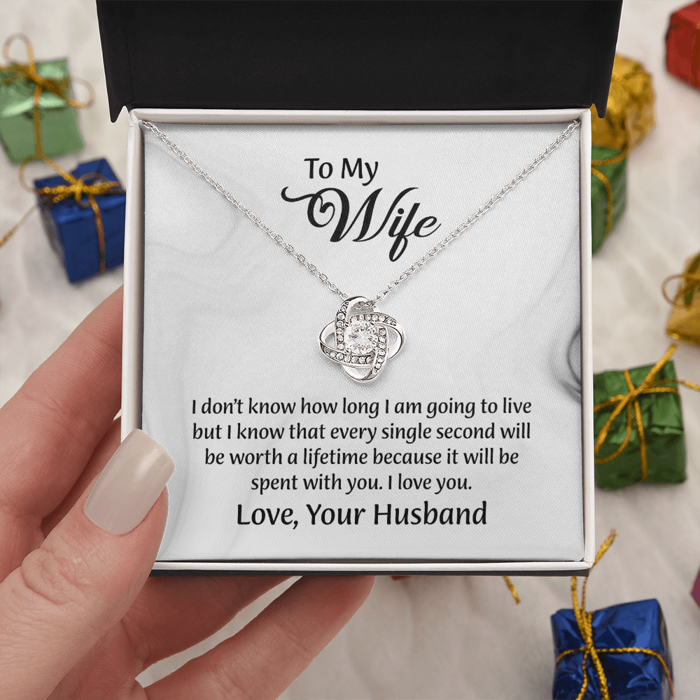 To My Wife Love Knot Necklace, Message Card Jewelry, Wife Jewelry, Anniversary Gift for Wife, Wife Birthday Gift, Necklace for Wife