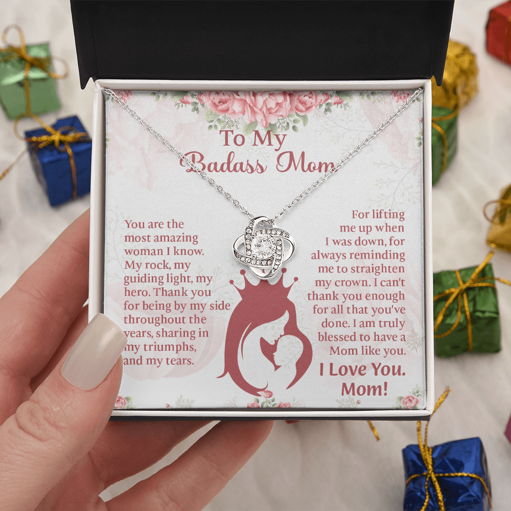 To My Badass Mom Love Knot Necklace, Perfect Birthday or Mothers Day Gift For mom, Presents For Mom