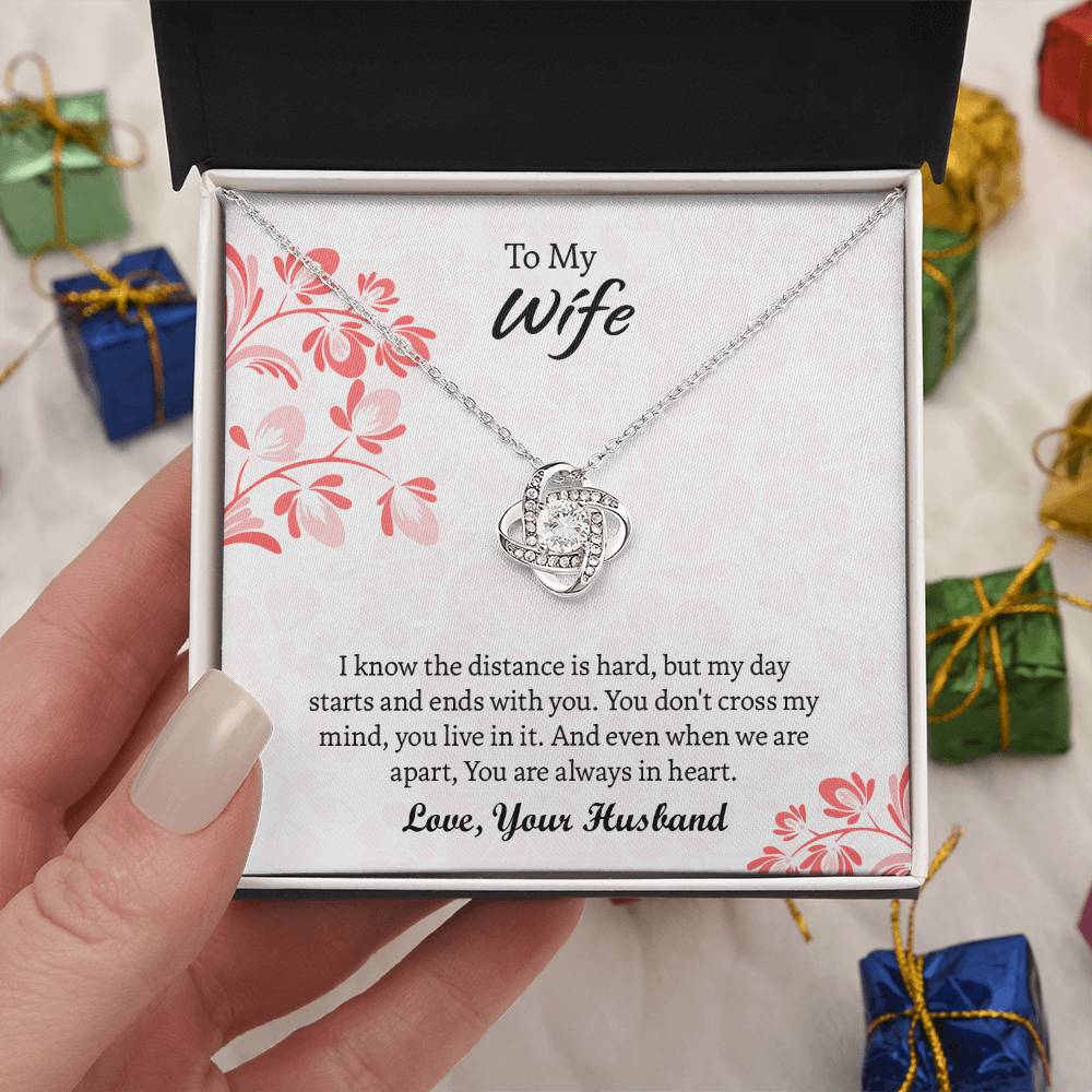 To My Wife Love Knot Necklace, Message Card Jewelry, Anniversary Gift for Wife, Wife Birthday Gift, Necklace for Wife