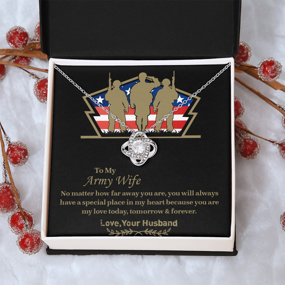 To My army wife Love Knot Necklace, Military Wife Gift, Gift from Husband to Wife, Anniversary Gift for Army Wife