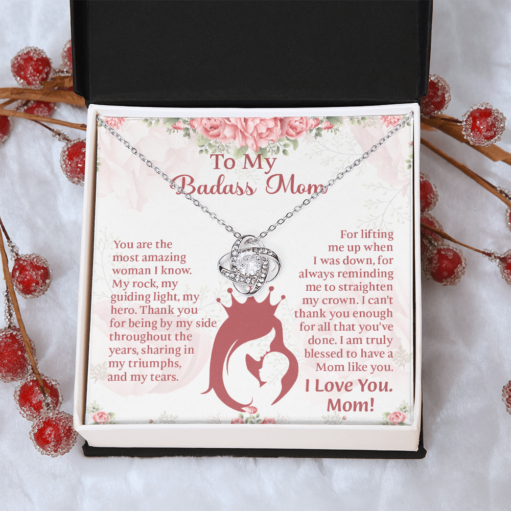 To My Badass Mom Love Knot Necklace, Perfect Birthday or Mothers Day Gift For mom, Presents For Mom