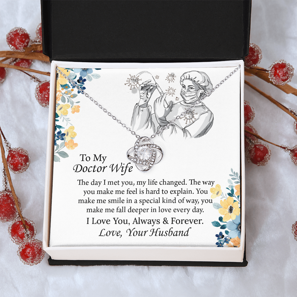 To My Doctor Wife Love Knot Necklace, Doctor Wife Gift from Husband, Nurse Wife Birthday Gift, Christmas Present for Wife