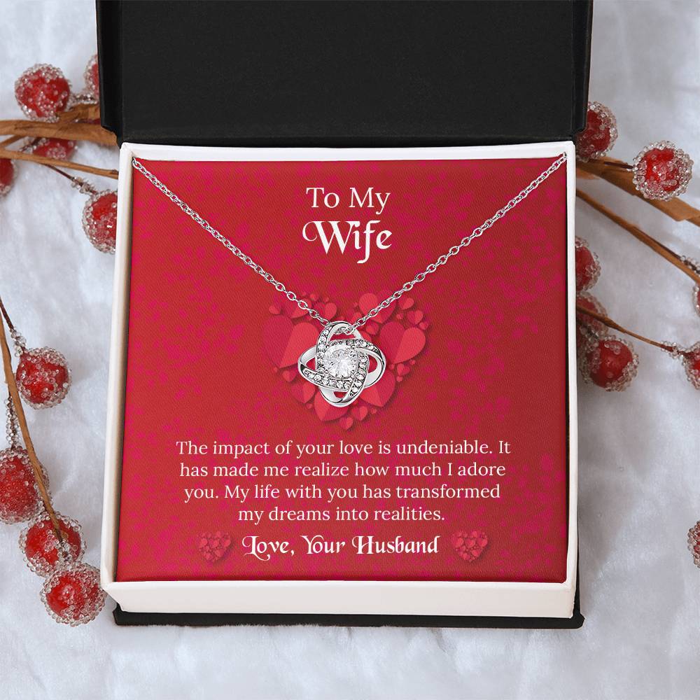 To My Wife Love Knot Necklace, Message Card Jewelry, Anniversary Gift for Wife, Wife Birthday Gift, Necklace for Wife