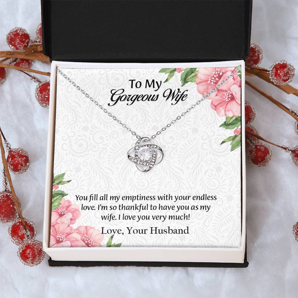 To My Gorgeous Wife Love Knot Necklace, Anniversary Gift for Wife, Wife Birthday Gift, Necklace for Wife, Message Card Jewelry