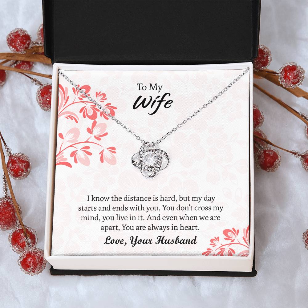 To My Wife Love Knot Necklace, Message Card Jewelry, Anniversary Gift for Wife, Wife Birthday Gift, Necklace for Wife