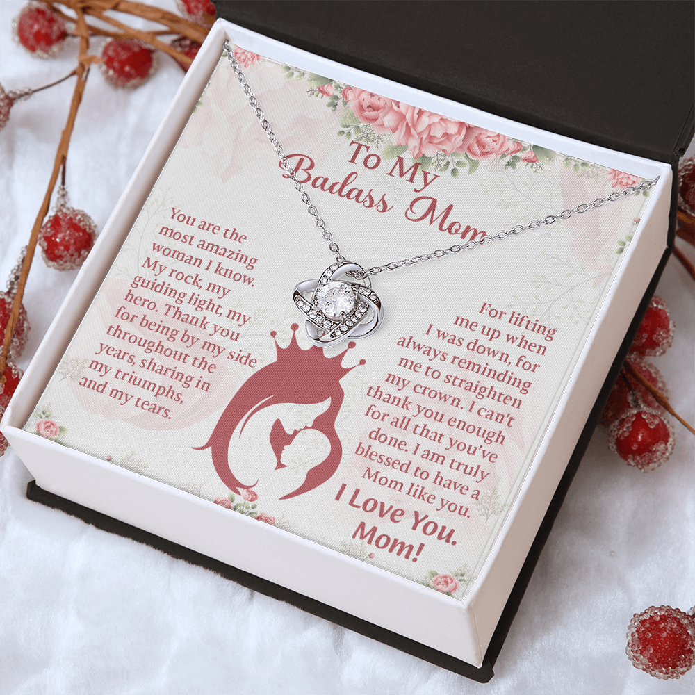 To My Badass Mom Love Knot Necklace, Perfect Birthday or Mothers Day Gift For mom, Presents For Mom
