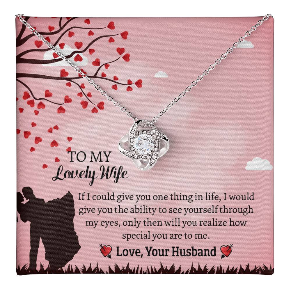 To My Lovely Wife Love Knot Necklace, Anniversary Gift for Wife, Wife Birthday Gift, Necklace for Wife, Message Card Jewelry