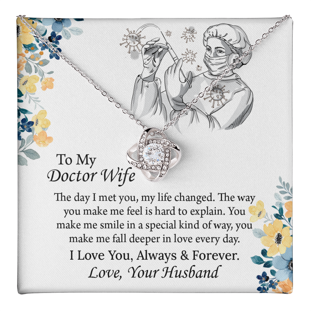 To My Doctor Wife Love Knot Necklace, Doctor Wife Gift from Husband, Nurse Wife Birthday Gift, Christmas Present for Wife