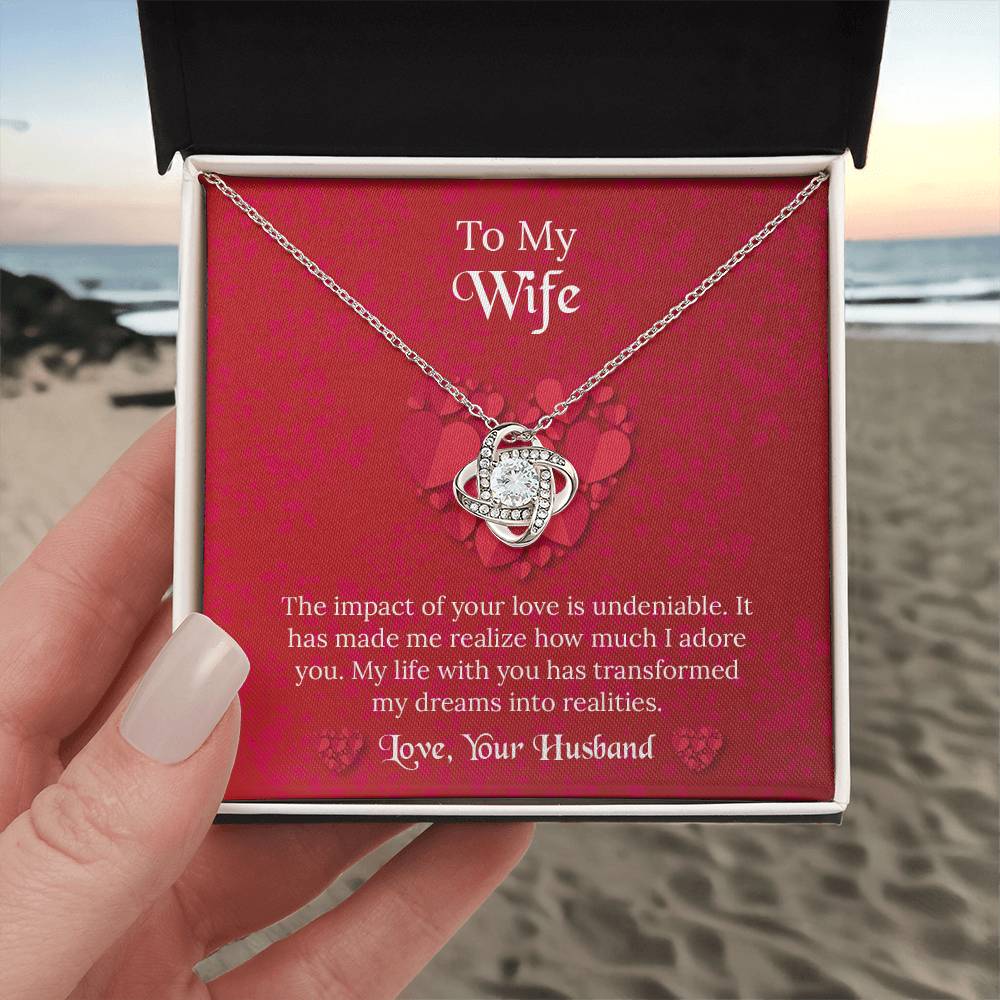 To My Wife Love Knot Necklace, Message Card Jewelry, Anniversary Gift for Wife, Wife Birthday Gift, Necklace for Wife