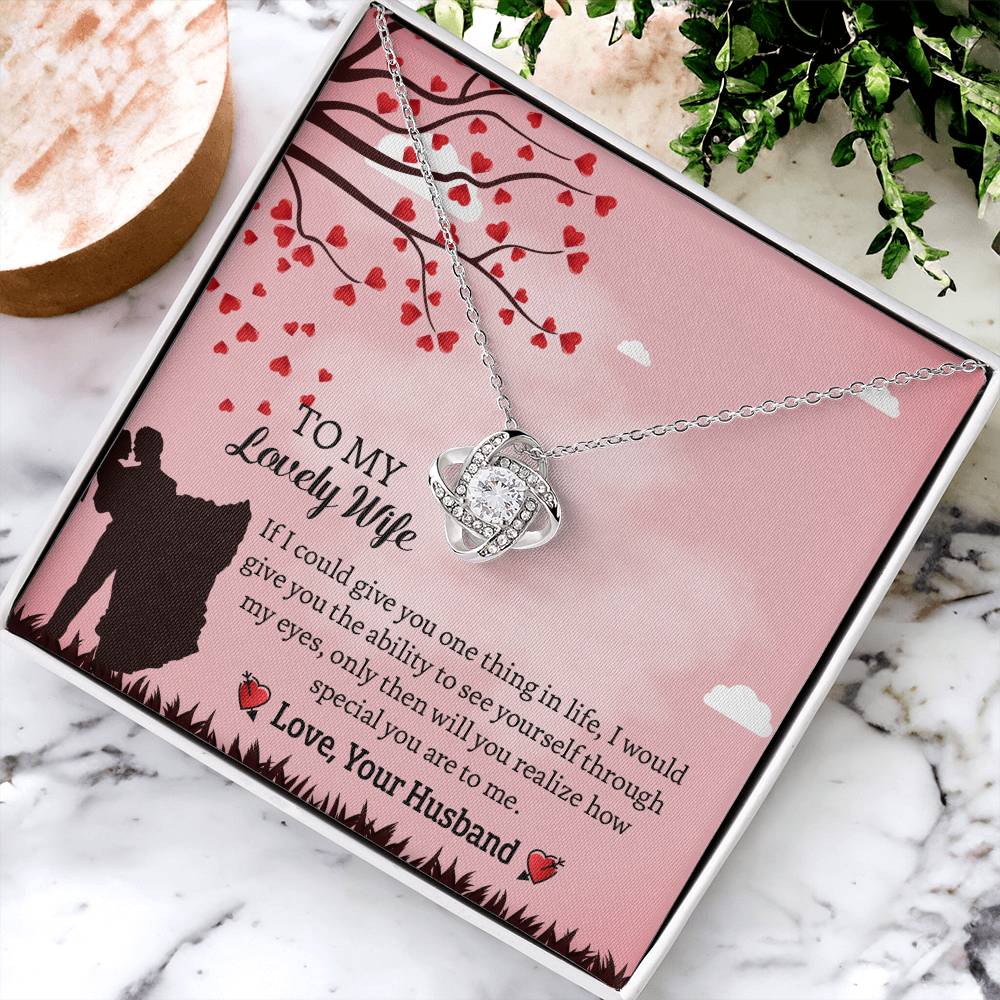 To My Lovely Wife Love Knot Necklace, Anniversary Gift for Wife, Wife Birthday Gift, Necklace for Wife, Message Card Jewelry