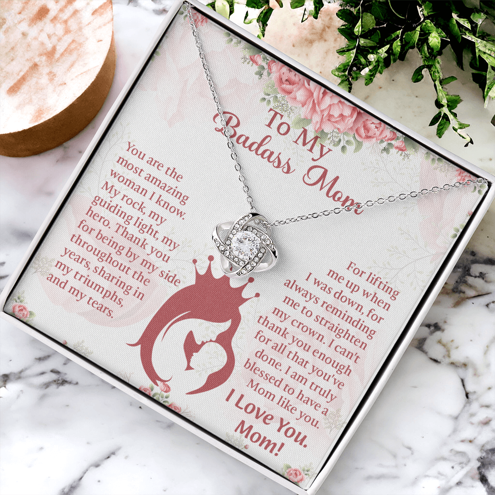 To My Badass Mom Love Knot Necklace, Perfect Birthday or Mothers Day Gift For mom, Presents For Mom