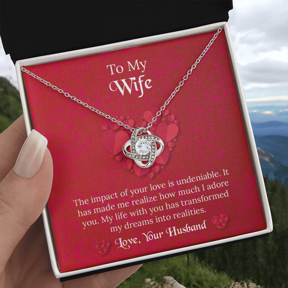 To My Wife Love Knot Necklace, Message Card Jewelry, Anniversary Gift for Wife, Wife Birthday Gift, Necklace for Wife