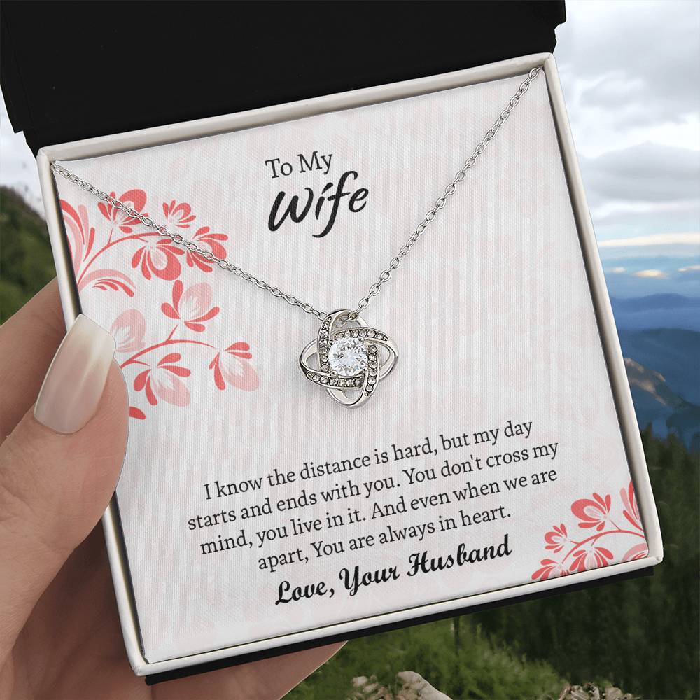 To My Wife Love Knot Necklace, Message Card Jewelry, Anniversary Gift for Wife, Wife Birthday Gift, Necklace for Wife