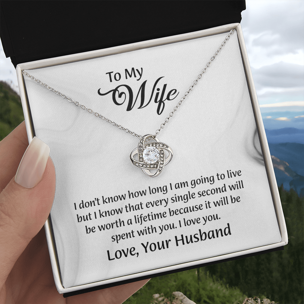 To My Wife Love Knot Necklace, Message Card Jewelry, Wife Jewelry, Anniversary Gift for Wife, Wife Birthday Gift, Necklace for Wife