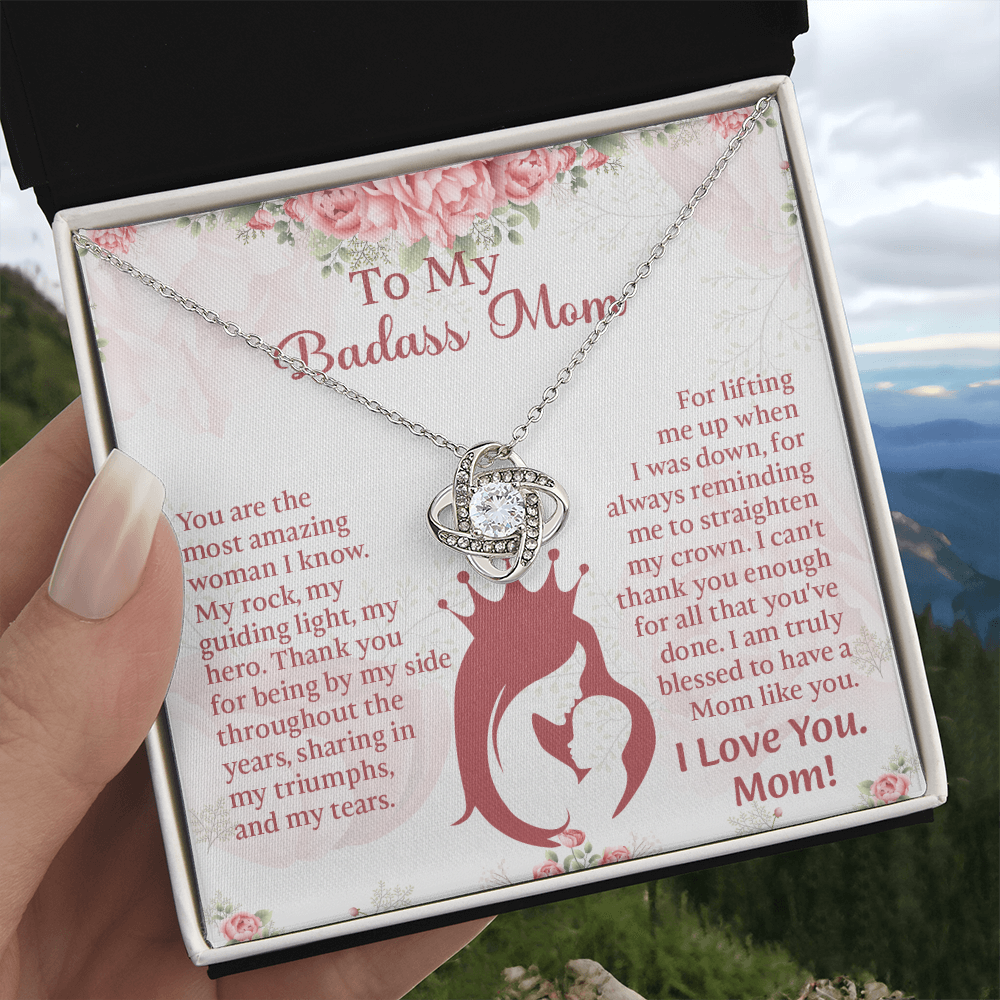 To My Badass Mom Love Knot Necklace, Perfect Birthday or Mothers Day Gift For mom, Presents For Mom