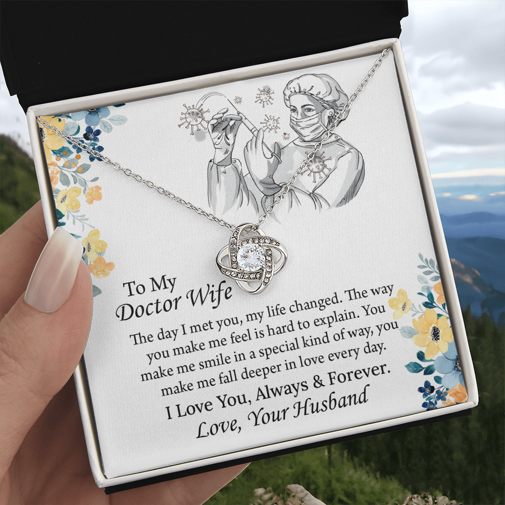 To My Doctor Wife Love Knot Necklace, Doctor Wife Gift from Husband, Nurse Wife Birthday Gift, Christmas Present for Wife