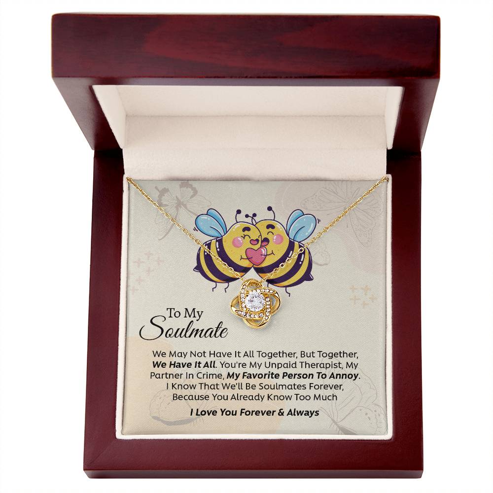 UNIDAZE To My Soulmate You Are My Unpaid Therapist, My Partner In Crime - Love Knot Necklace with Message Card - Gift For Couple ShineOn Fulfillment C30011TG C30011TR PB23-WOOD PT-4377 TNM-1 USER-188348