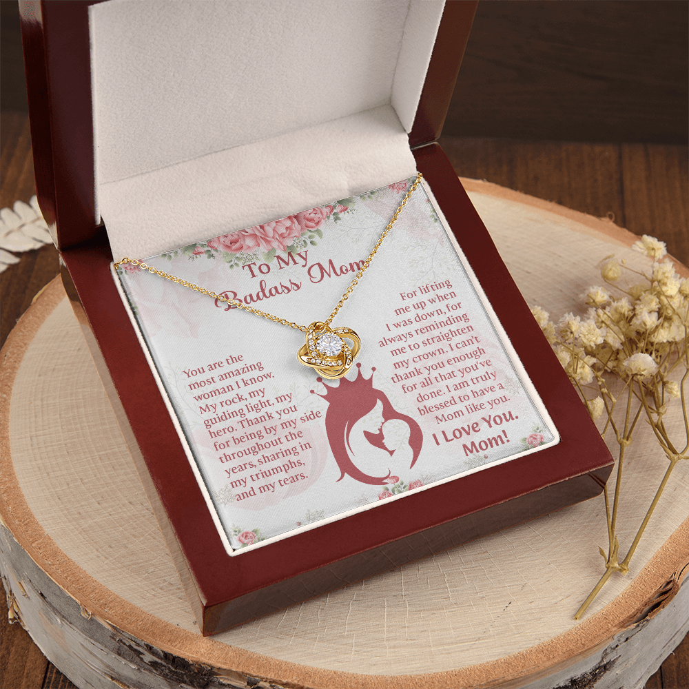 To My Badass Mom Love Knot Necklace, Perfect Birthday or Mothers Day Gift For mom, Presents For Mom