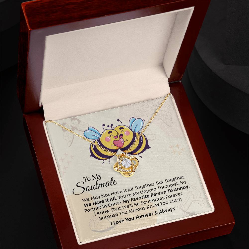 UNIDAZE To My Soulmate You Are My Unpaid Therapist, My Partner In Crime - Love Knot Necklace with Message Card - Gift For Couple ShineOn Fulfillment C30011TG C30011TR PB23-WOOD PT-4377 TNM-1 USER-188348