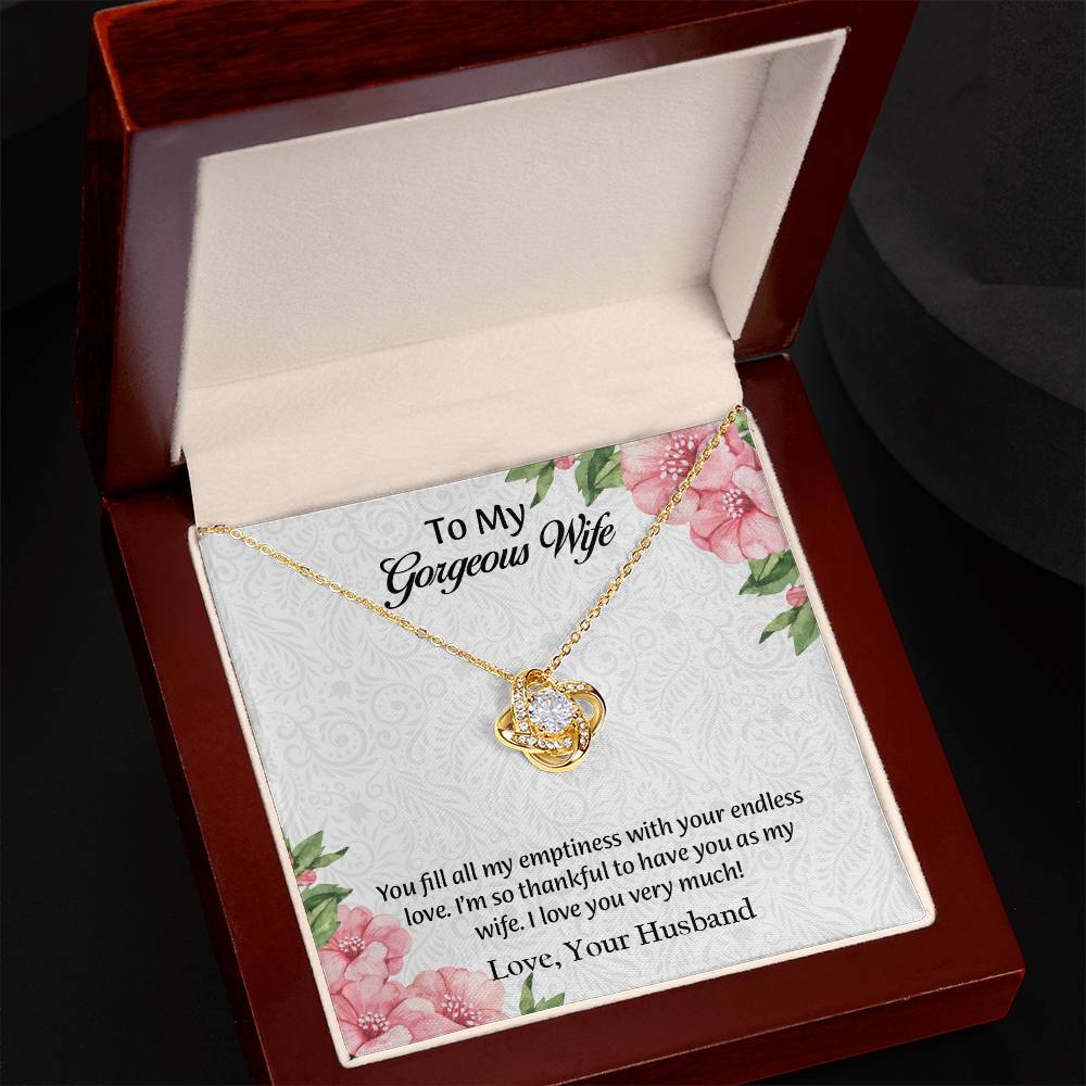 To My Gorgeous Wife Love Knot Necklace, Anniversary Gift for Wife, Wife Birthday Gift, Necklace for Wife, Message Card Jewelry