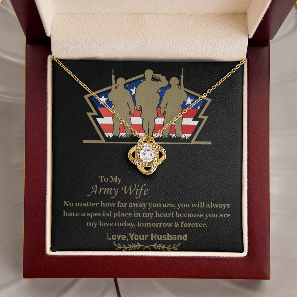 To My army wife Love Knot Necklace, Military Wife Gift, Gift from Husband to Wife, Anniversary Gift for Army Wife