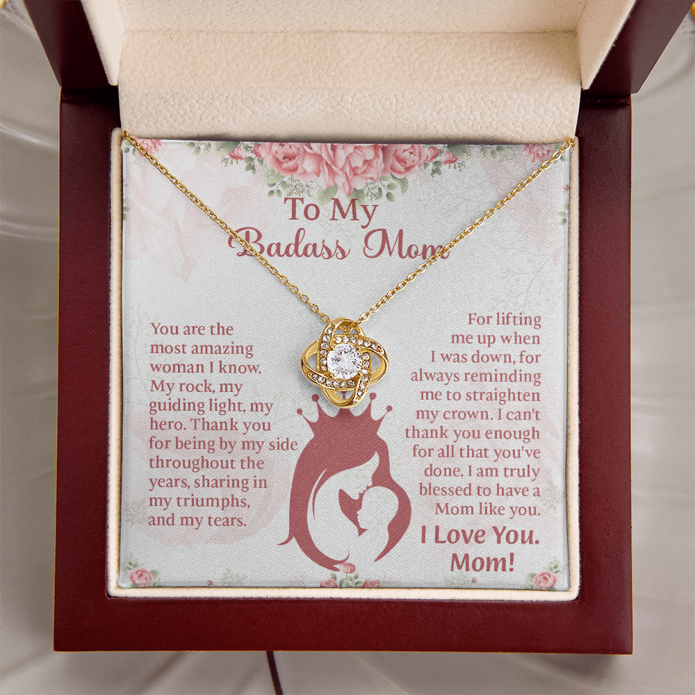 To My Badass Mom Love Knot Necklace, Perfect Birthday or Mothers Day Gift For mom, Presents For Mom