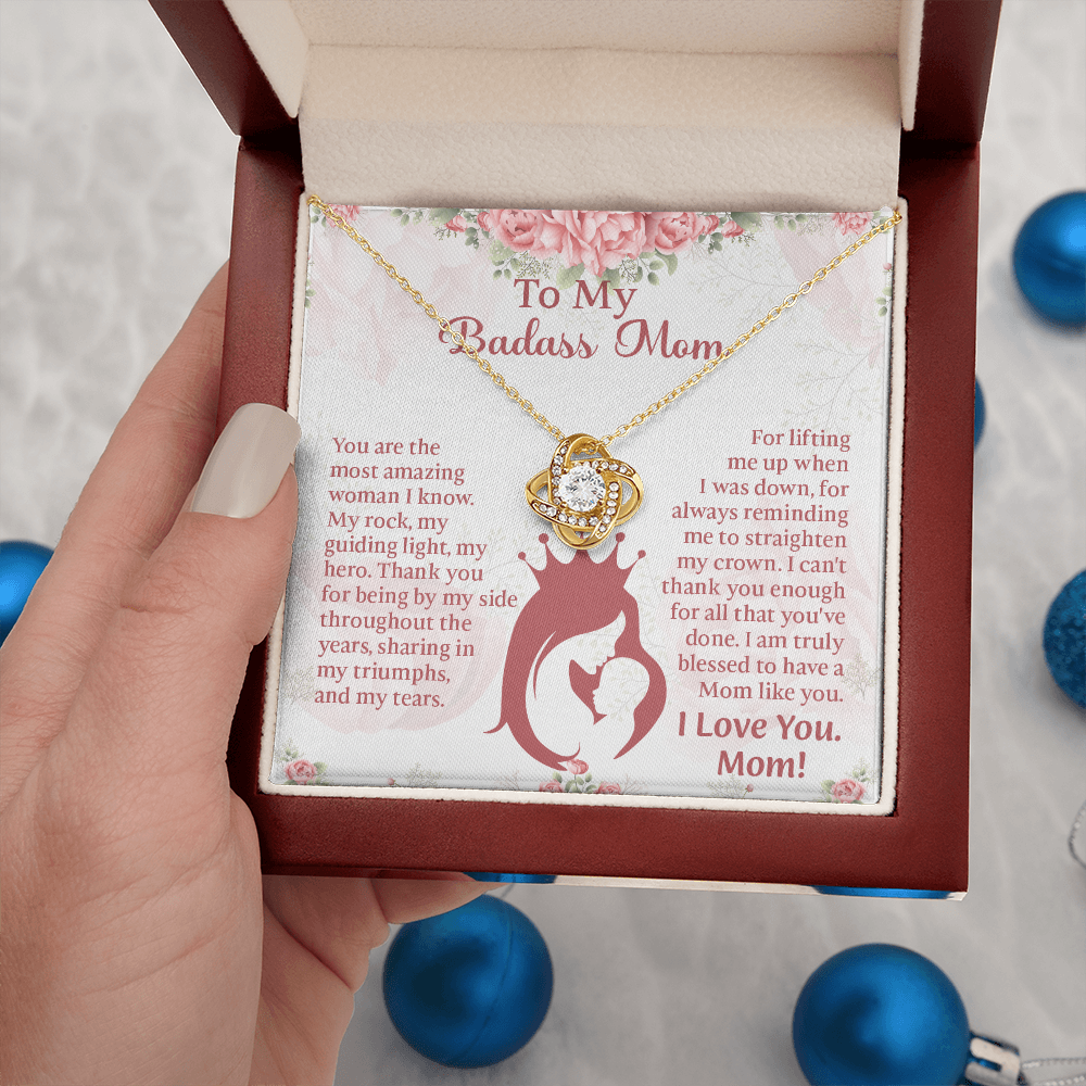 To My Badass Mom Love Knot Necklace, Perfect Birthday or Mothers Day Gift For mom, Presents For Mom