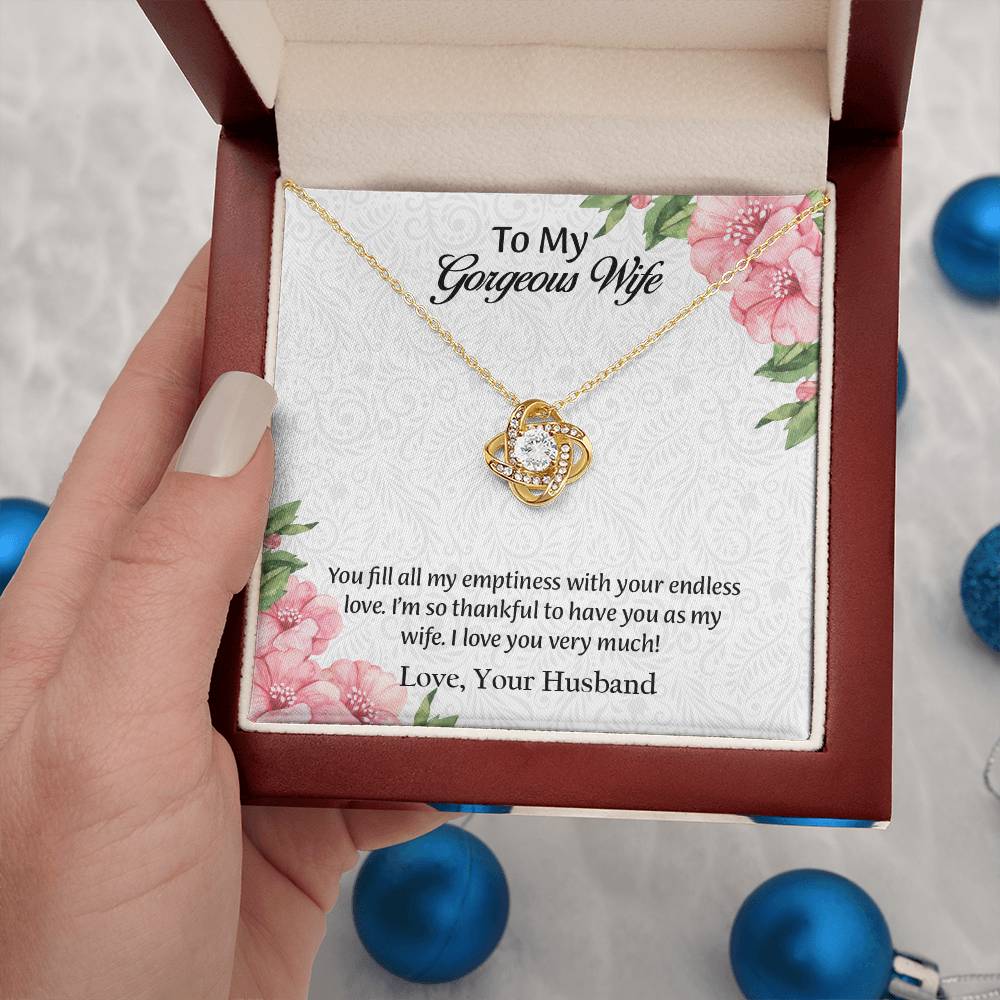 To My Gorgeous Wife Love Knot Necklace, Anniversary Gift for Wife, Wife Birthday Gift, Necklace for Wife, Message Card Jewelry