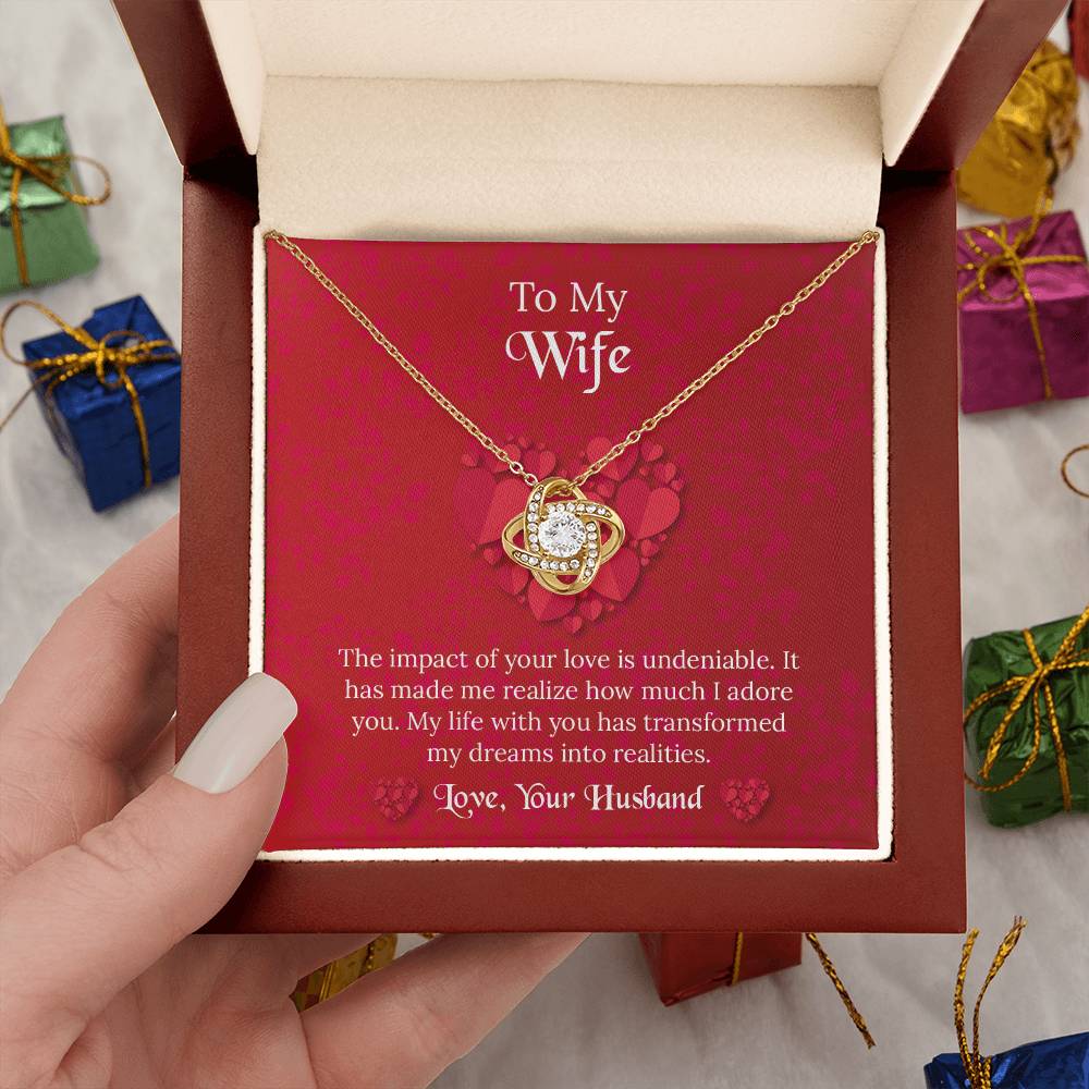 To My Wife Love Knot Necklace, Message Card Jewelry, Anniversary Gift for Wife, Wife Birthday Gift, Necklace for Wife