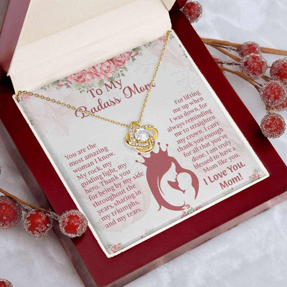 To My Badass Mom Love Knot Necklace, Perfect Birthday or Mothers Day Gift For mom, Presents For Mom