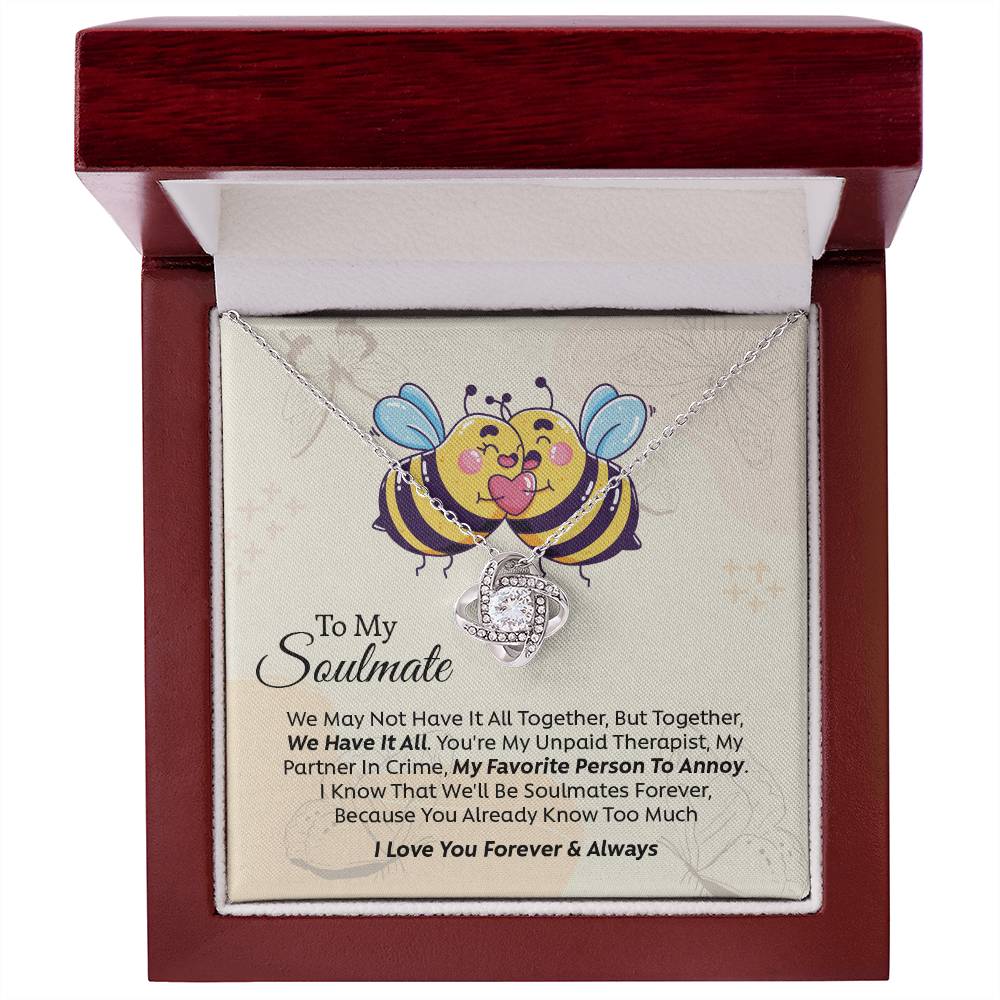 UNIDAZE To My Soulmate You Are My Unpaid Therapist, My Partner In Crime - Love Knot Necklace with Message Card - Gift For Couple ShineOn Fulfillment C30011TG C30011TR PB23-WOOD PT-4377 TNM-1 USER-188348