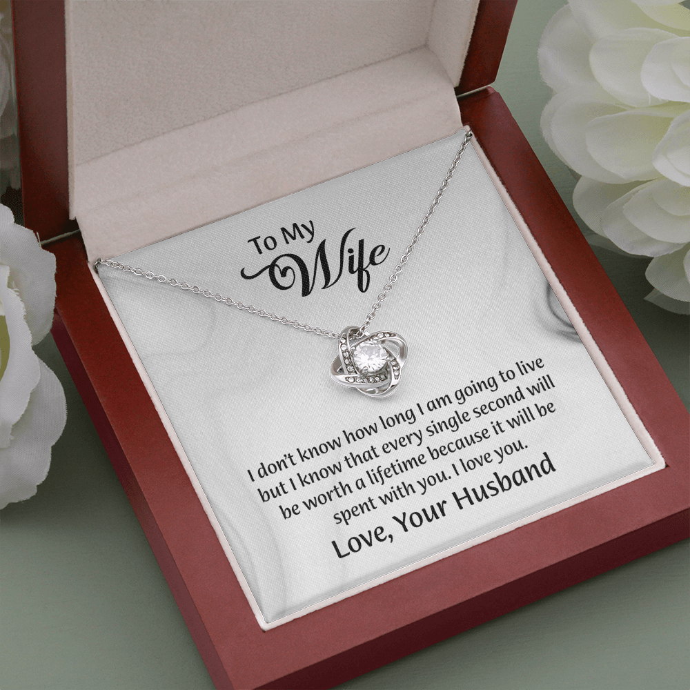 To My Wife Love Knot Necklace, Message Card Jewelry, Wife Jewelry, Anniversary Gift for Wife, Wife Birthday Gift, Necklace for Wife