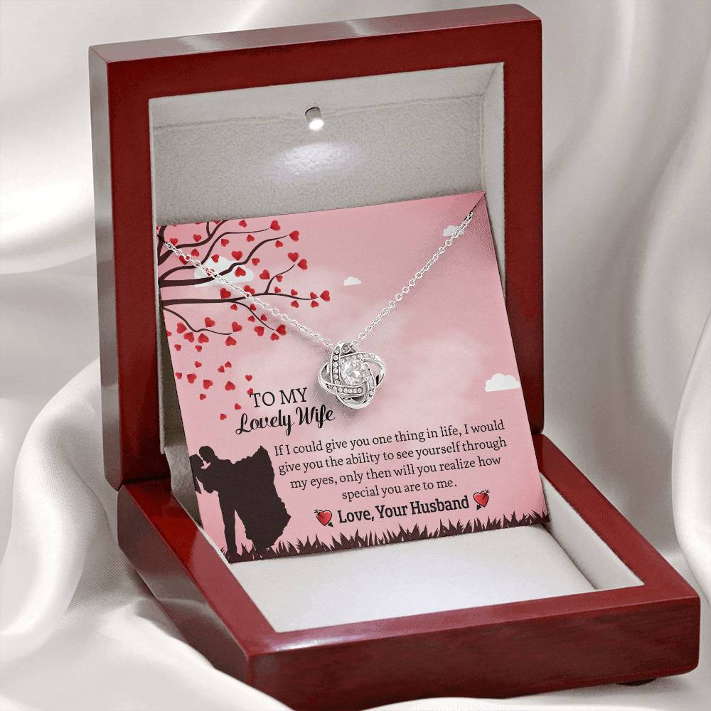 To My Lovely Wife Love Knot Necklace, Anniversary Gift for Wife, Wife Birthday Gift, Necklace for Wife, Message Card Jewelry